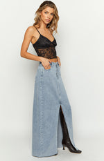 Blinding Lights Blue Denim Front Split Maxi Skirt Image