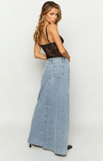 Blinding Lights Blue Denim Front Split Maxi Skirt Image