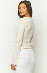 Blossom Breeze White Knit Long Sleeve Top Image