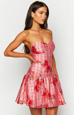 Blu Pink Floral Strapless Mini Dress Image