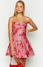 Blu Pink Floral Strapless Mini Dress Image