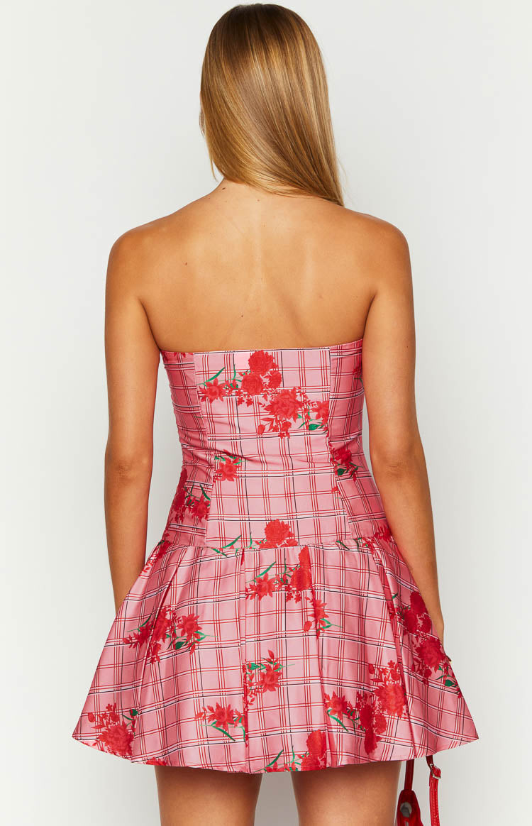 Blu Pink Floral Strapless Mini Dress Image