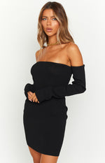 Branca Black Long Sleeve Knit Mini Dress Image