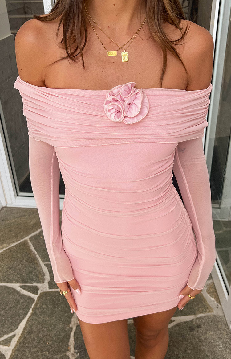 Bree Pink Mesh Long Sleeve Mini Dress Image