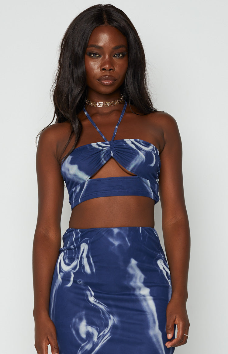 Brianna Navy Mesh Crop Top Image