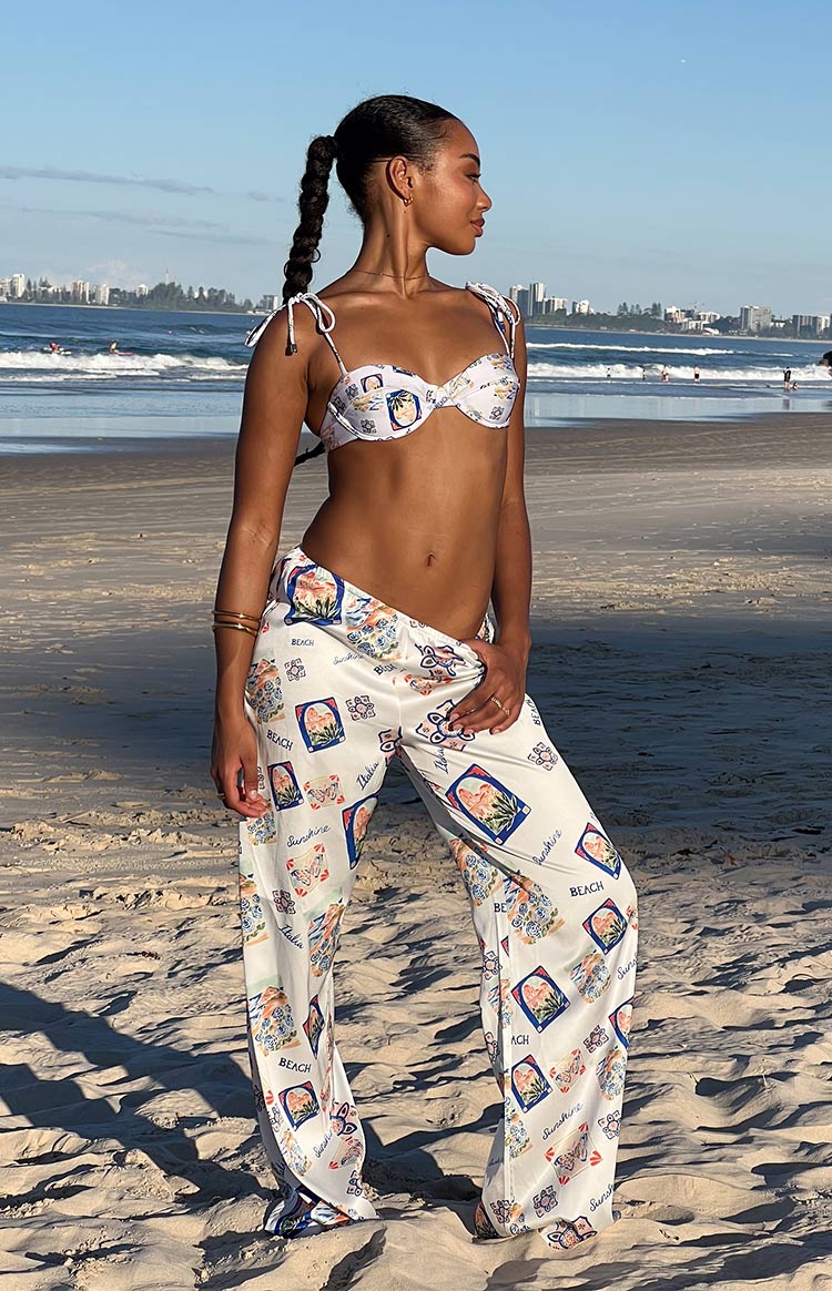 Bridget White Satin Italia Print Pants Image