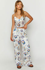 Bridget White Satin Italia Print Pants Image