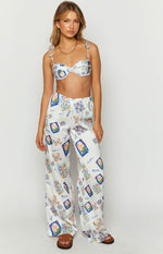 Bridget White Satin Italia Print Pants Image