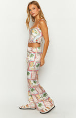 Bridget White Satin Roma Print Pants Image