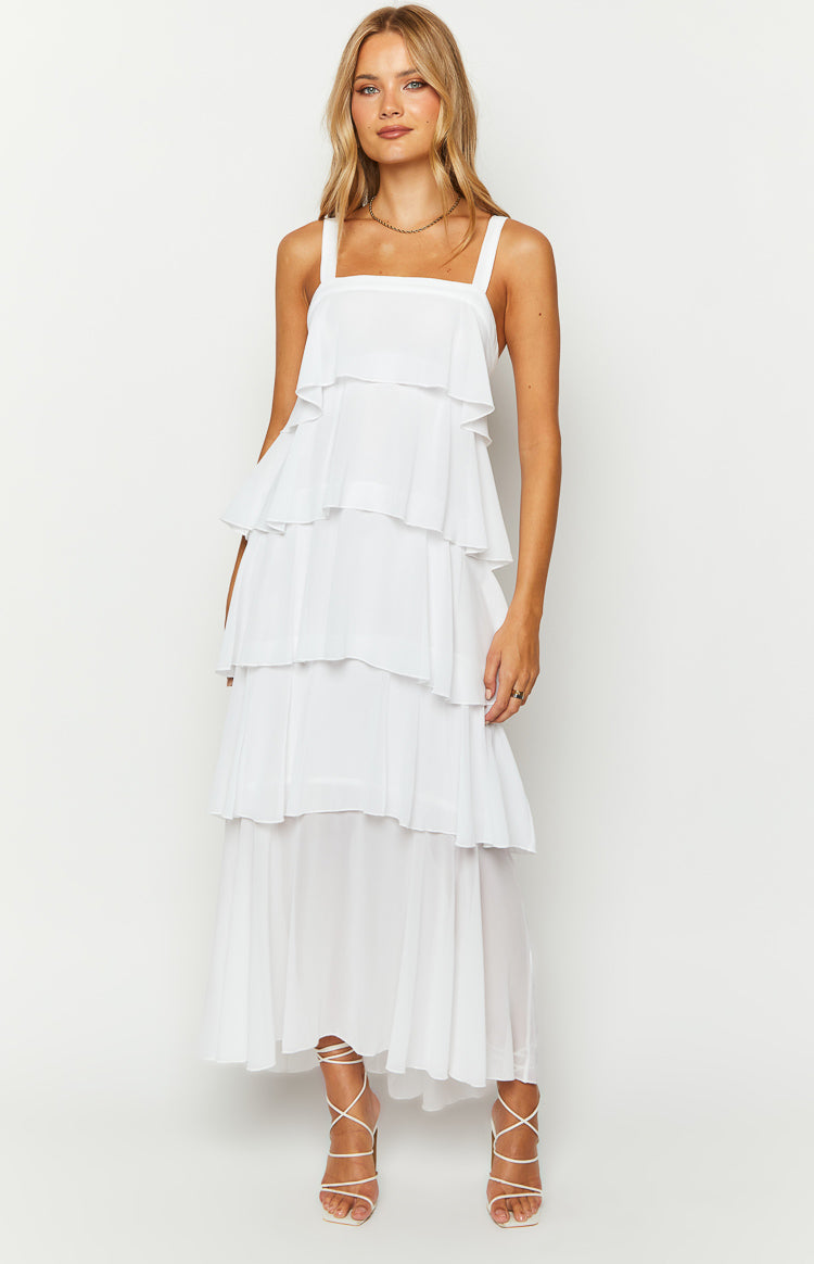 Brielle White Layered Frill Maxi Dress Image