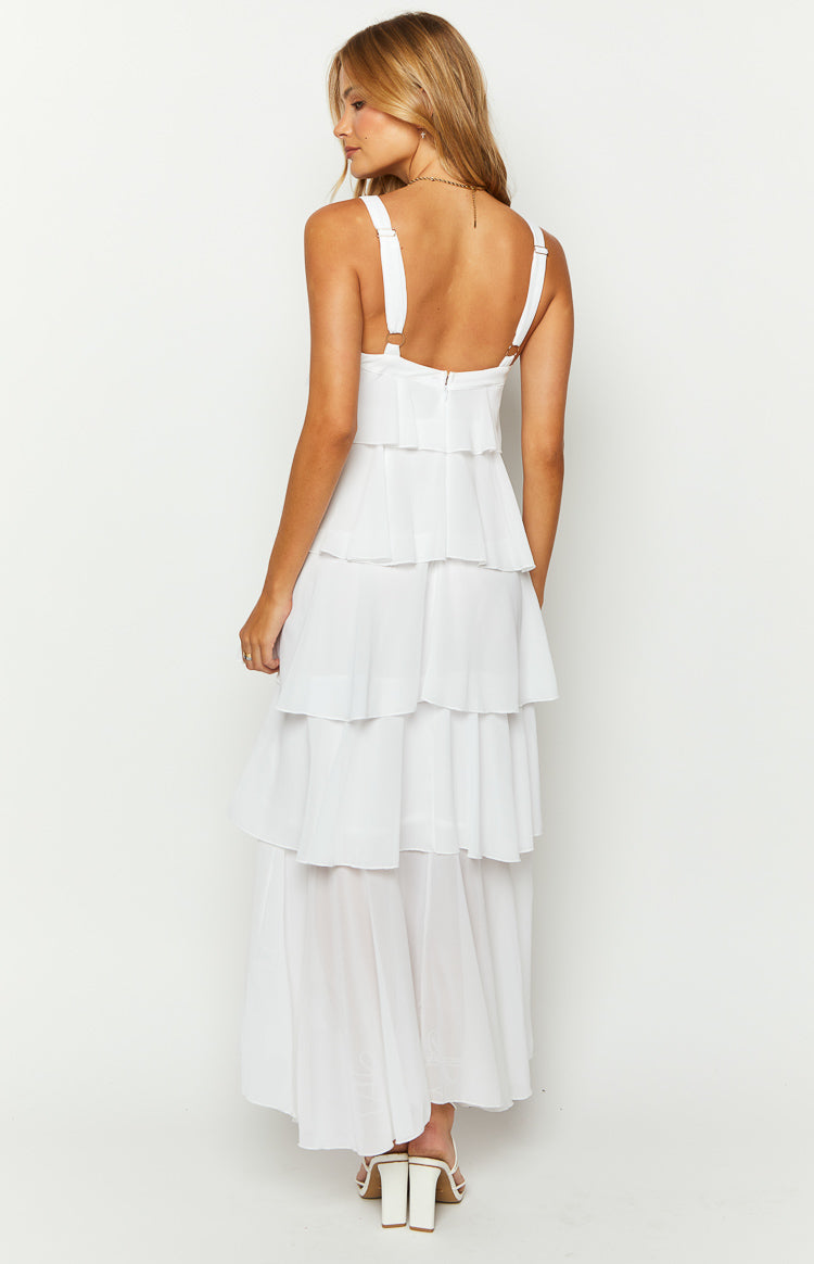 Brielle White Layered Frill Maxi Dress Image