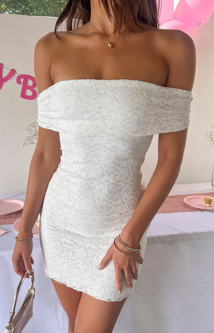 Britney White Lace Off The Shoulder Mini Dress