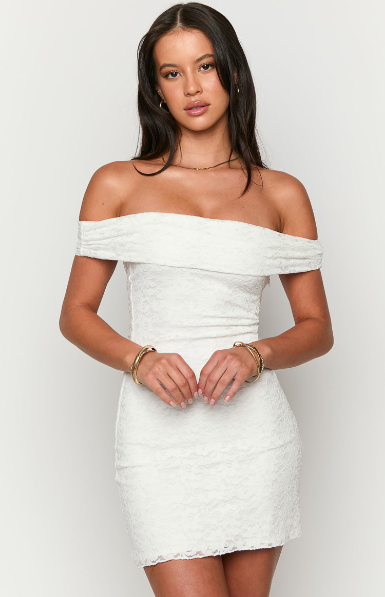 Britney White Lace Off The Shoulder Mini Dress