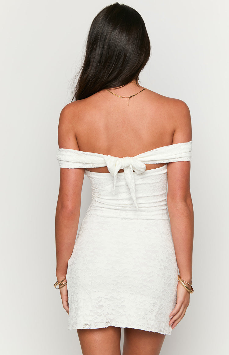 Britney White Lace Off The Shoulder Mini Dress