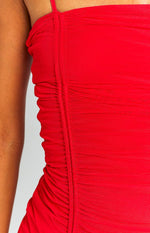 Bronte Red Ruched Mini Dress Image