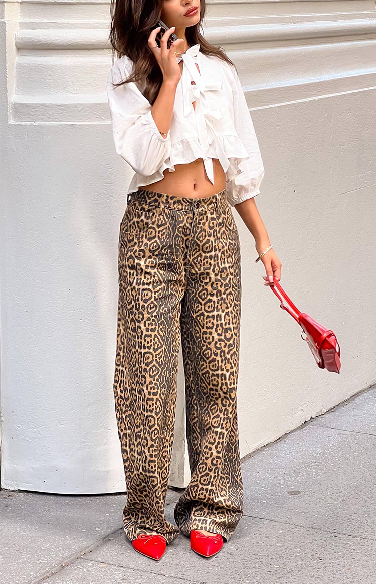 Brunet Leopard Print Straight Leg Jeans Image
