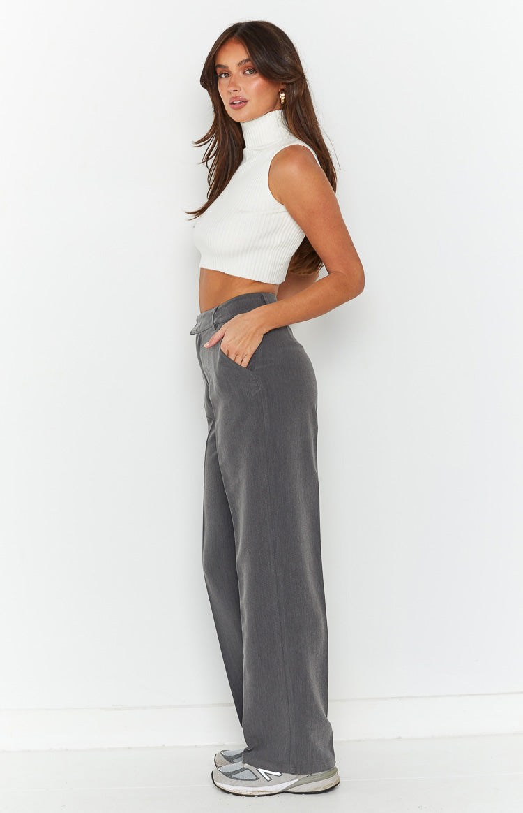 Cabo Grey Straight Leg High Waisted Tailored Pant Image