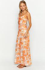 Cambri Orange Floral Chiffon Maxi Dress Image