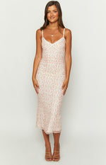 Capri Pink Floral Mesh Midi Dress Image