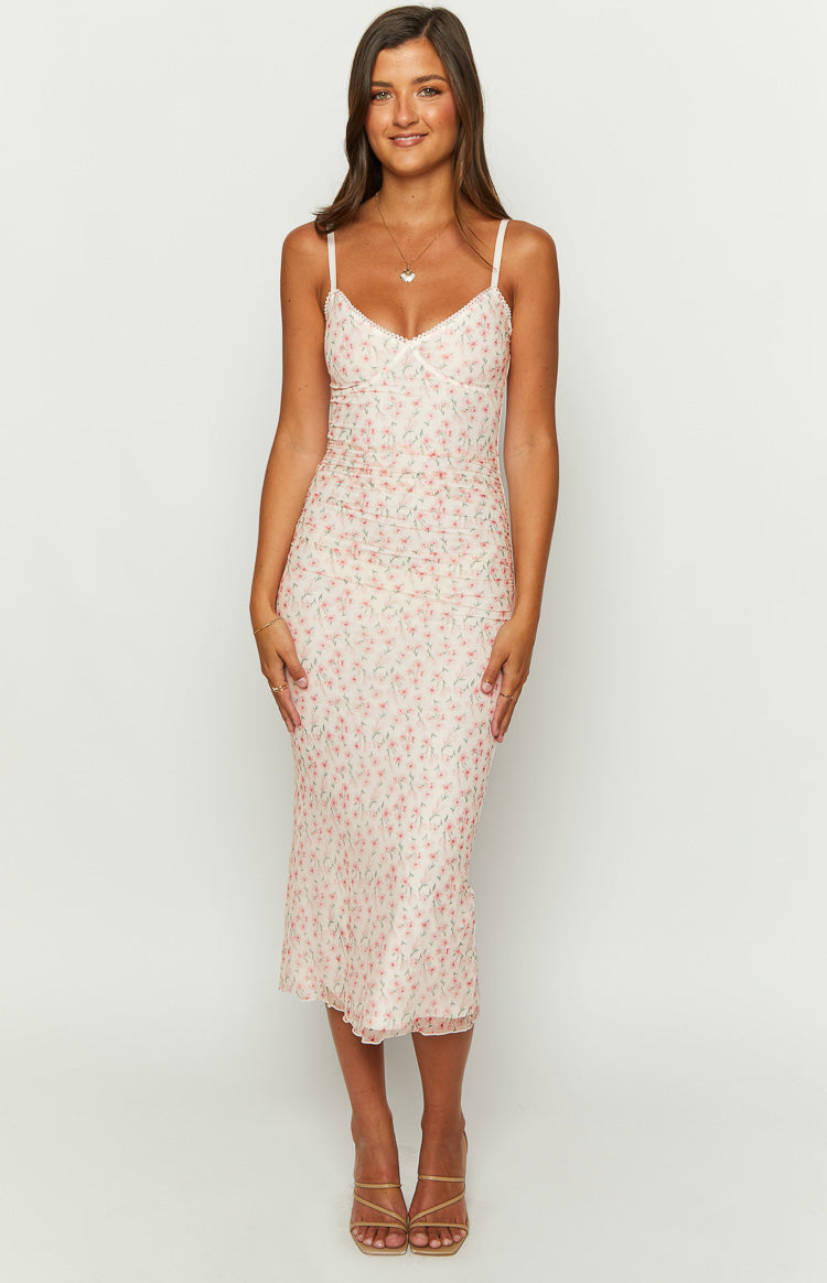 Capri Pink Floral Mesh Midi Dress