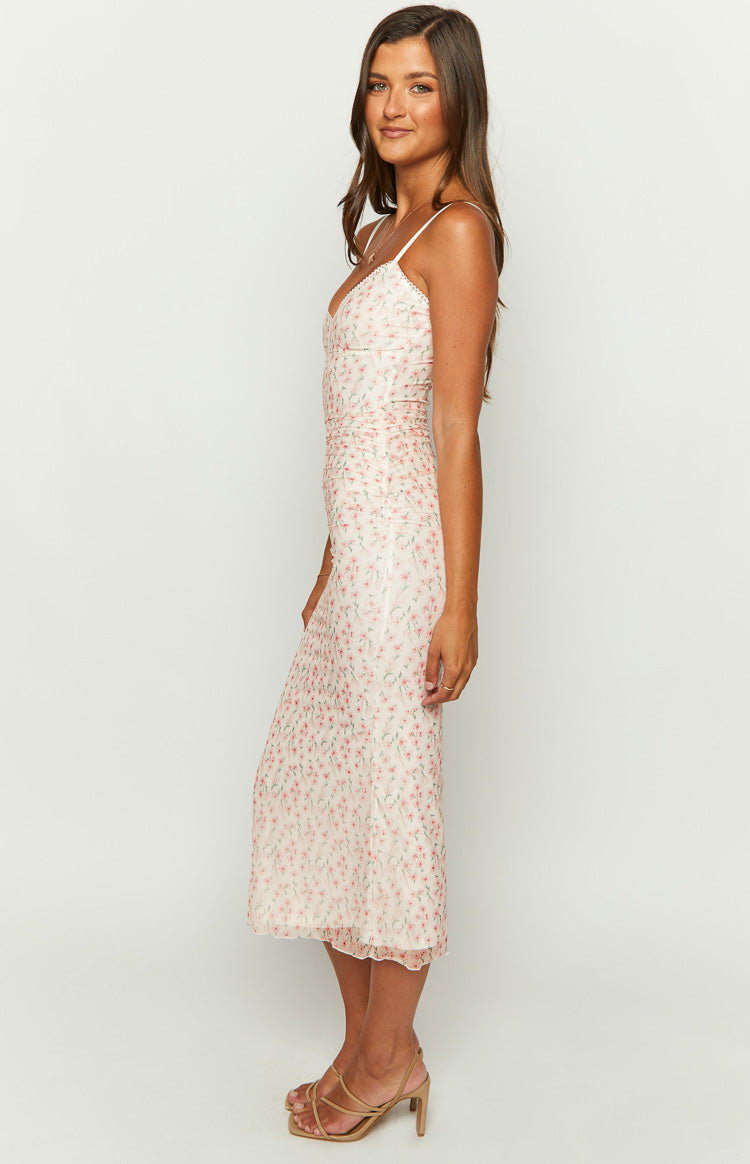 Capri Pink Floral Mesh Midi Dress