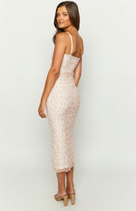 Capri Pink Floral Mesh Midi Dress Image