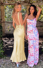 Carnation Yellow Satin Maxi Dress Image