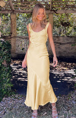 Carnation Yellow Satin Maxi Dress Image