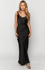 Carnation Black Satin Maxi Dress Image