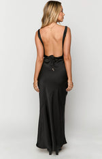 Carnation Black Satin Maxi Dress Image