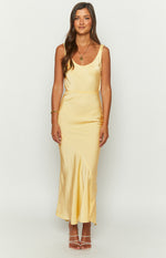 Carnation Yellow Satin Maxi Dress Image