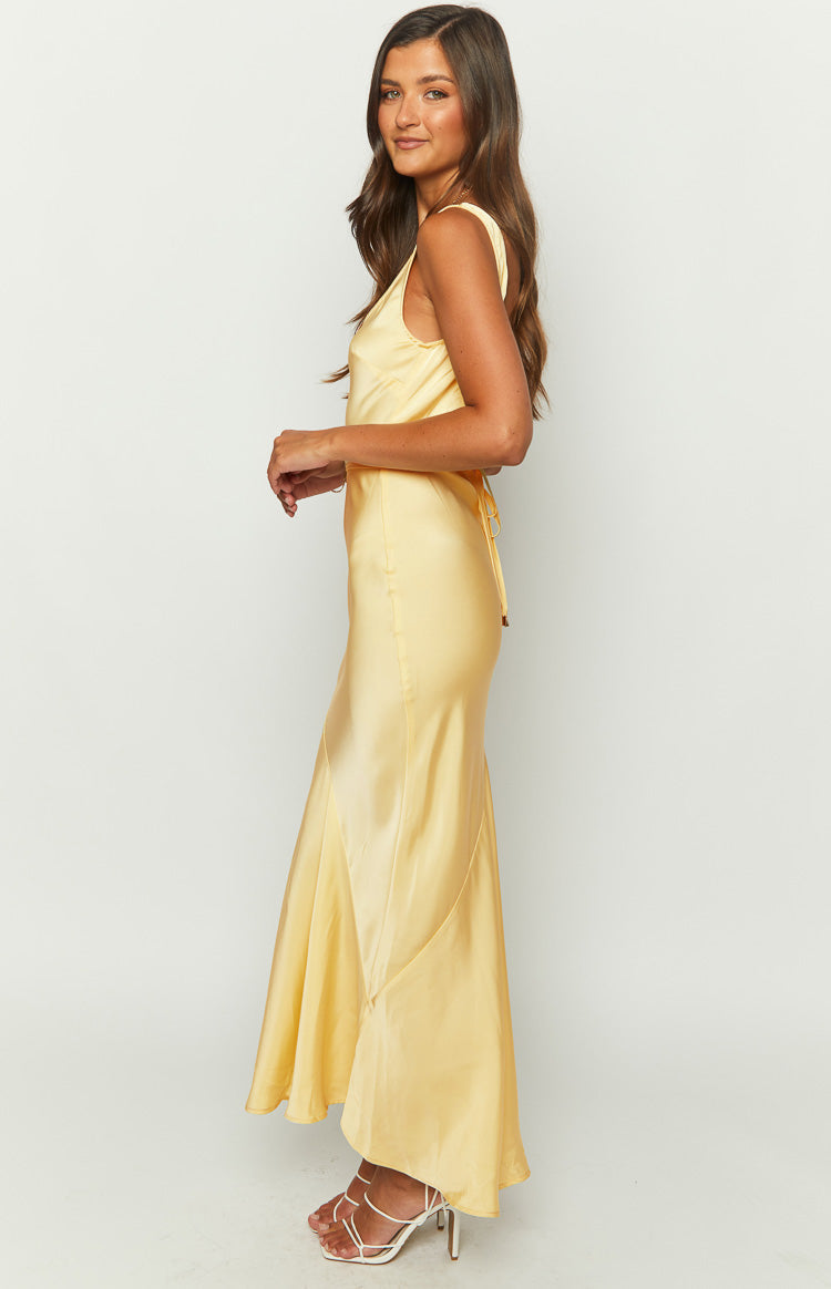 Carnation Yellow Satin Maxi Dress