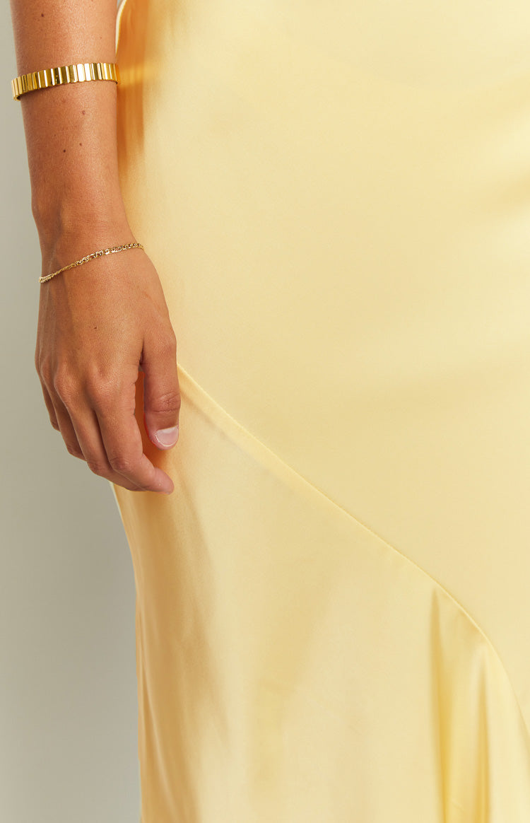 Carnation Yellow Satin Maxi Dress Image