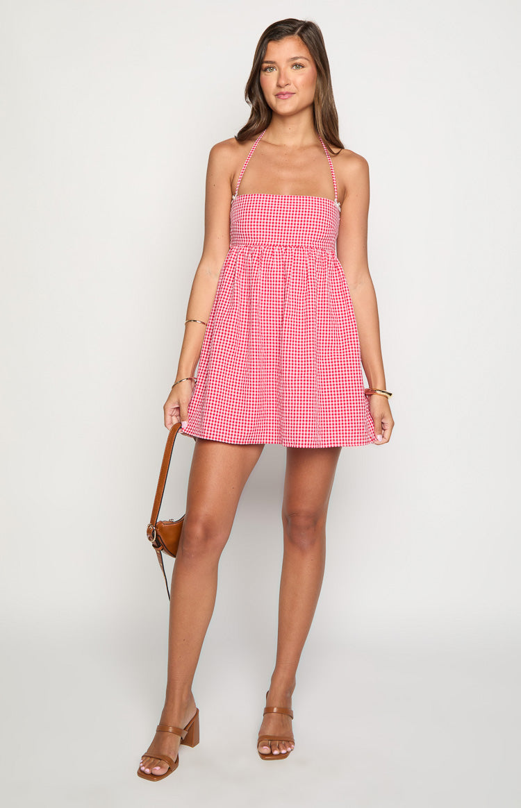 Carter Red Gingham Halter Mini Dress Image