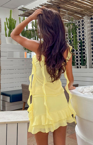 Caspian Yellow Chiffon Mini Skirt