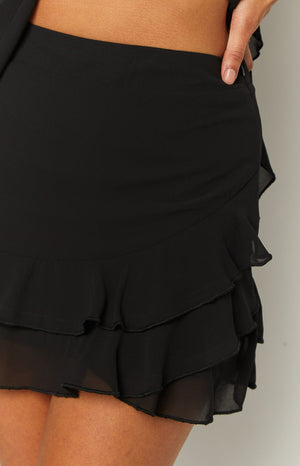 Caspian Black Chiffon Mini Skirt