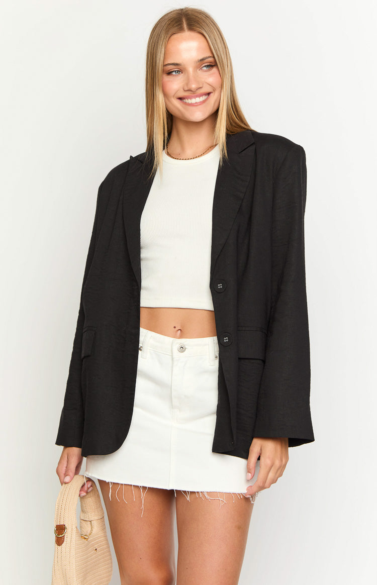 Cassy Black Linen Blend Blazer Image