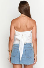 Celsia White Linen Blend Off The Shoulder Crop Top Image