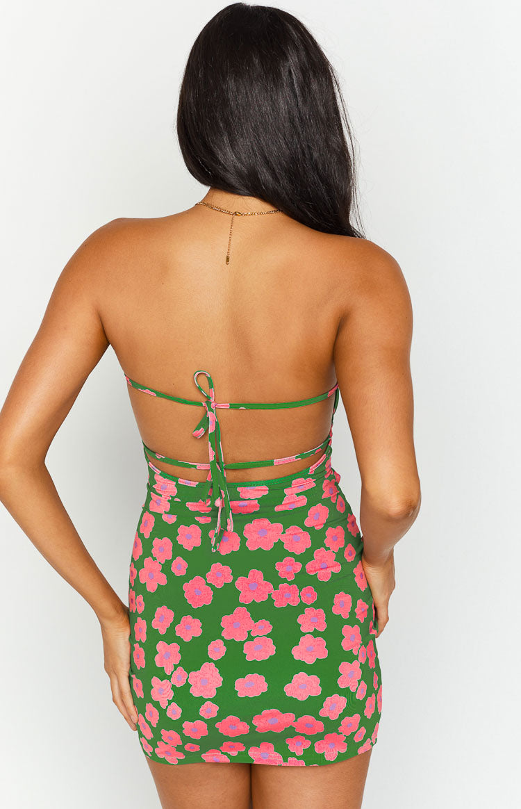 Chantria Green Floral Strapless Mini Dress Image