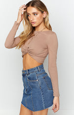 Charged Up Long Sleeve Crop Chocolate Image