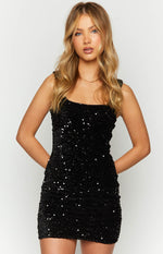 Charming Black Sequin Mini Dress Image