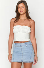 Cherise White Strapless Crop Top Image