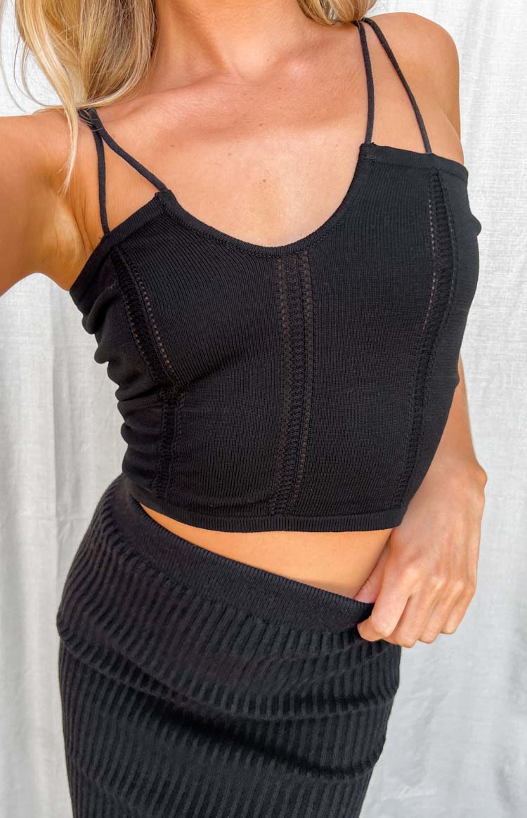 Chloe Black Knit Crop Top Image