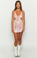 Cindy Pink Sequin Crochet Mini Dress Image