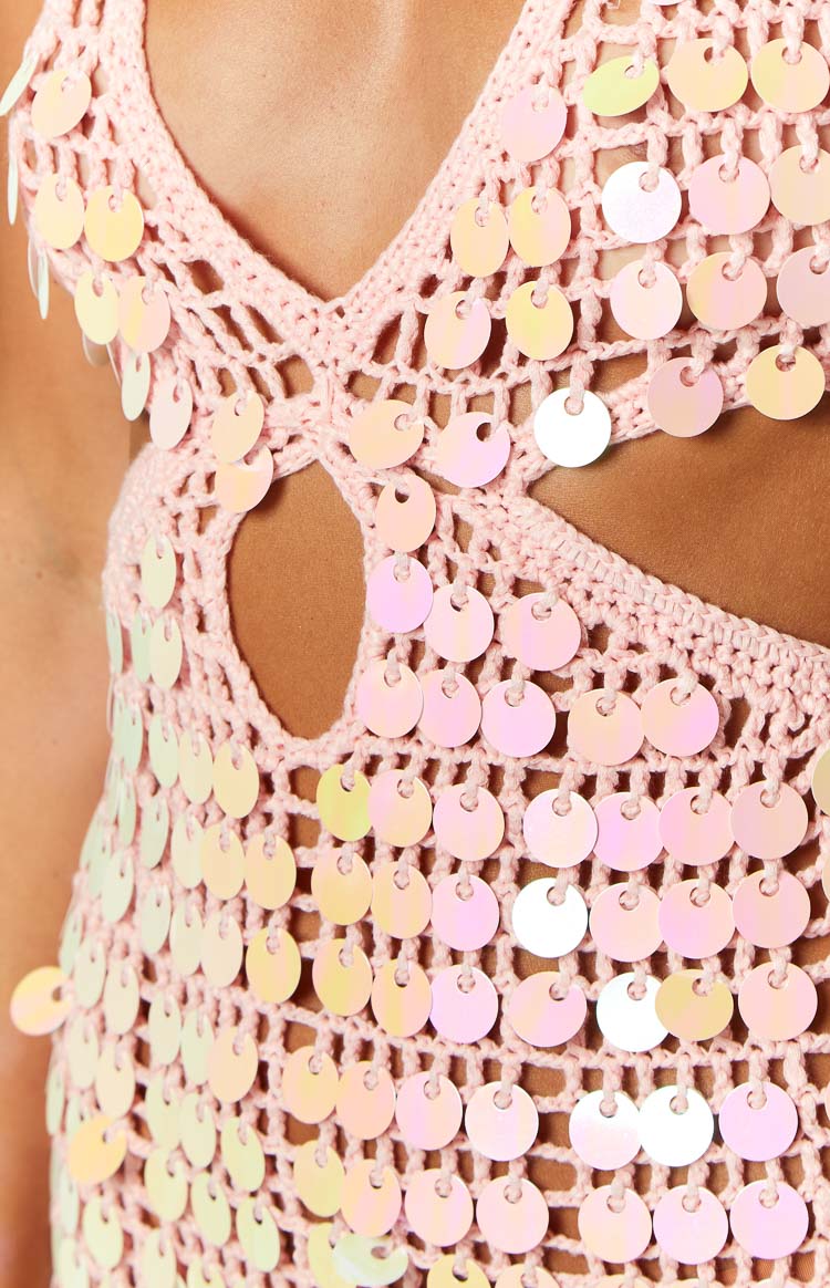 Cindy Pink Sequin Crochet Mini Dress Image