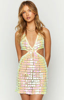 Cindy White Sequin Crochet Mini Dress