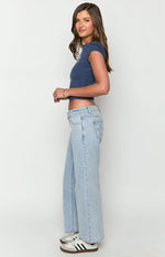 Clara Star Light Wash Denim Low Rise Jeans Image