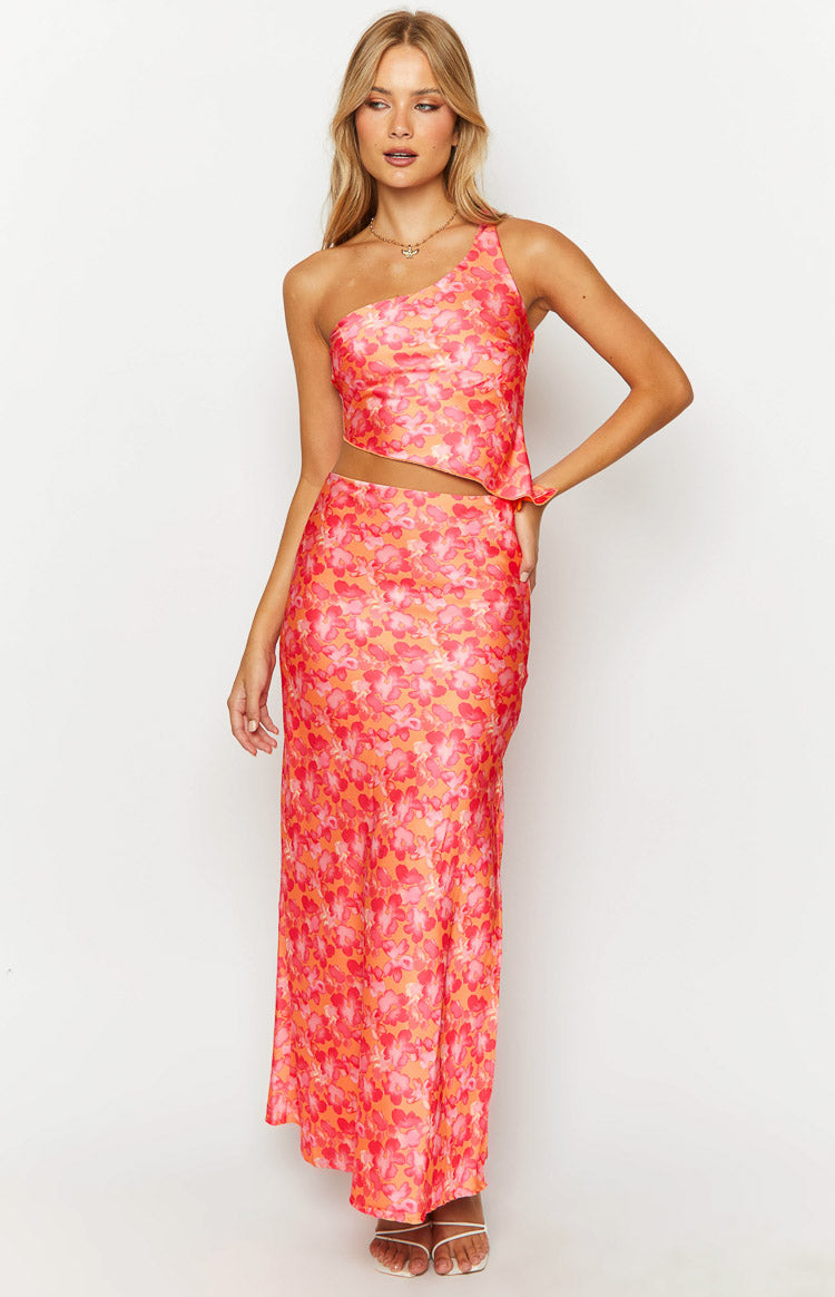 Claudi Orange And Pink Satin Maxi Skirt Image