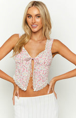 Claudia Pink Print Tie Front Top Image