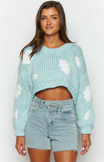 Cloudy Cloud Blue Knit Sweater Image